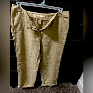Linen khaki wide leg pants